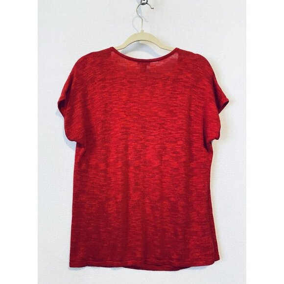 Chicos 1 Sweater Womens Medium 8 Cowl Neck Fringe Short Sleeve Red Cotton Boho - Picture 3 of 6